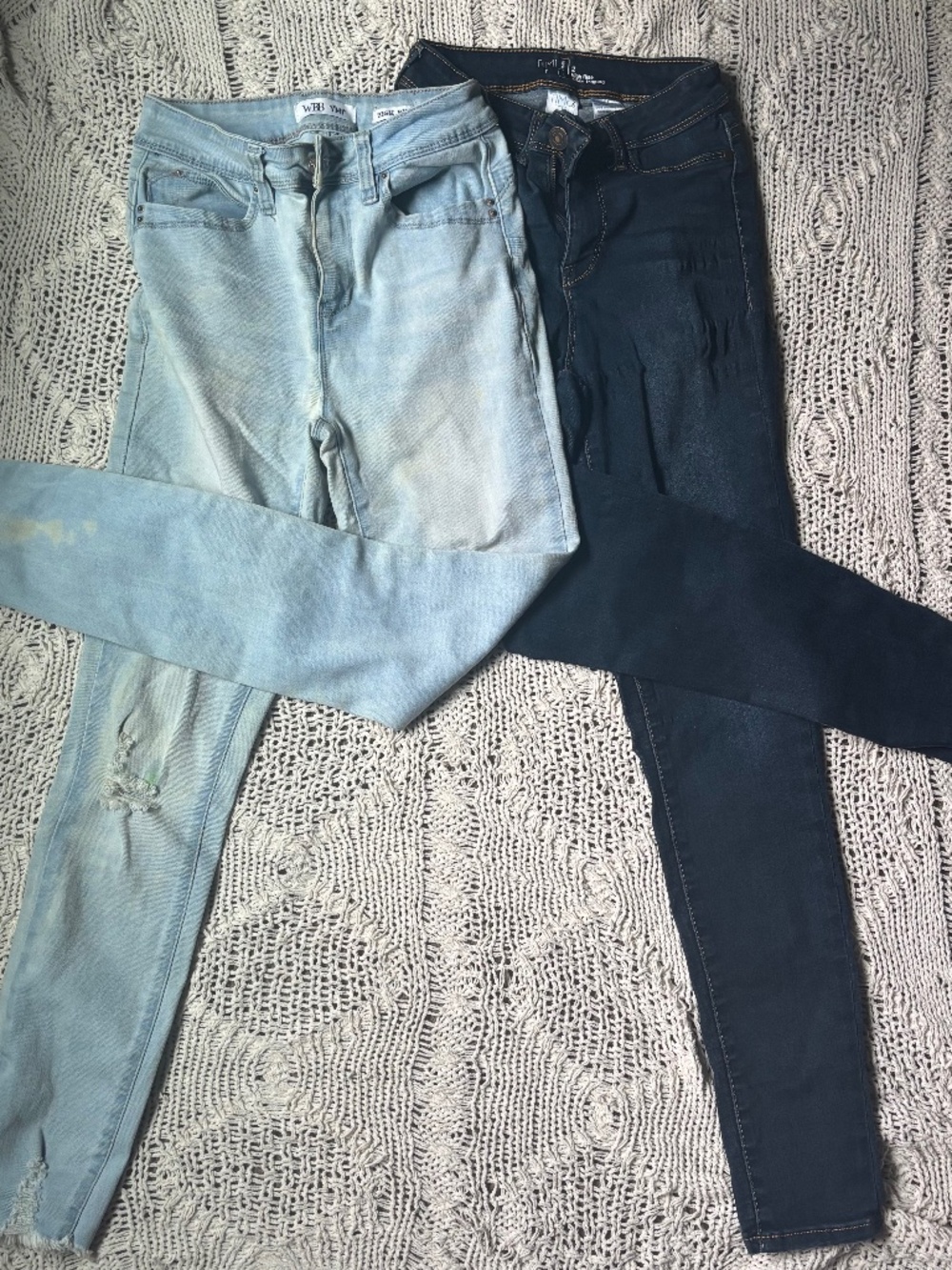Bogo bundle deal! 2 pack lot of high waisted jeggings, ripped light dark denim